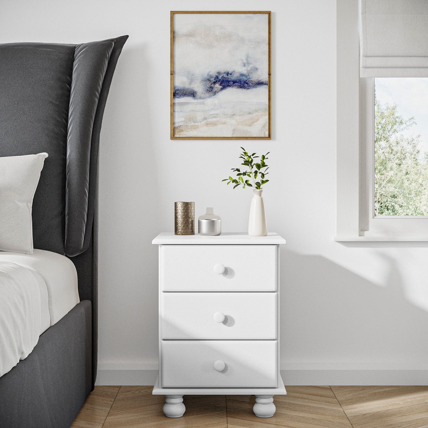 Read more about White 3 drawer bedside table hamilton